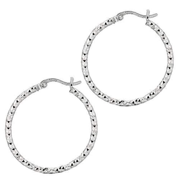 JewelStop 925 Sterling Silver Faceted Hoop Earrings - 2x30mm, (3/32" x 1 3/16 Inches)