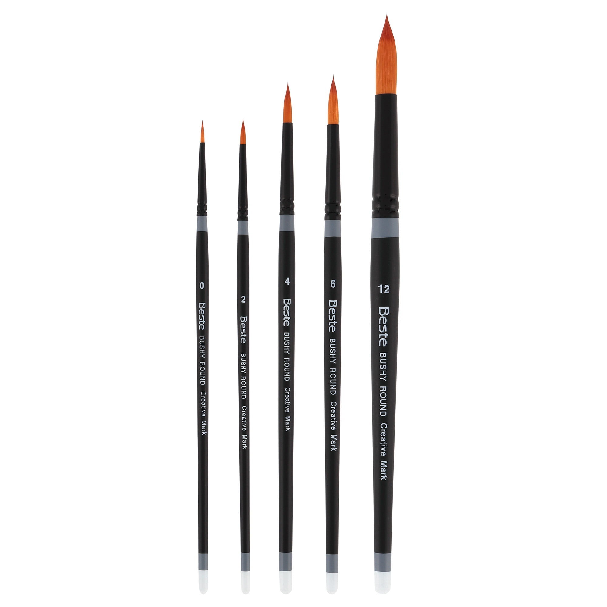 Creative Mark Beste Golden Taklon Bushy Round Set of 5 Artist Paint Brush, Professional Watercolor Brushes, For Acrylic Painting, Short Handle, Sharp Edges, Hand-Tied & Shaped