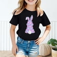thumbnail image 2 of Ruiwill Girls Easter Tshirts Size 7-8 Years Crew Neck Short Sleeve Bunny Print Summer Cute Easter Girls T-Shirts Black, 2 of 4