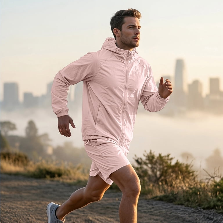 Two Piece Sets for Men Sun Protection Full Zip Hoodie Matching