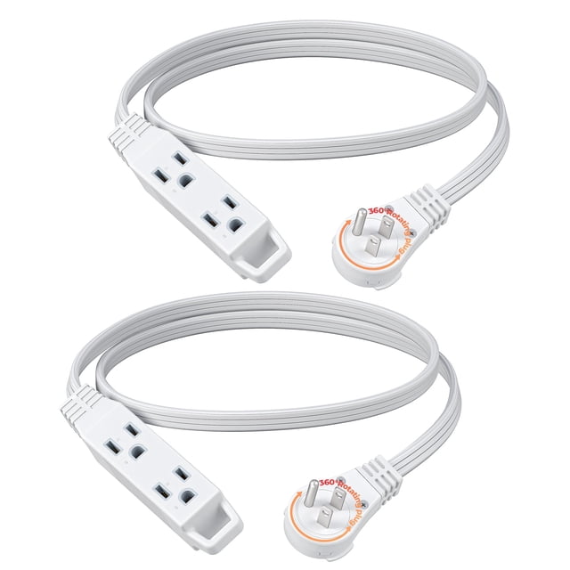 Cable de alimentación DEWENWILS, enchufe plano giratorio de 3 pies y 360°, 3 enchufes