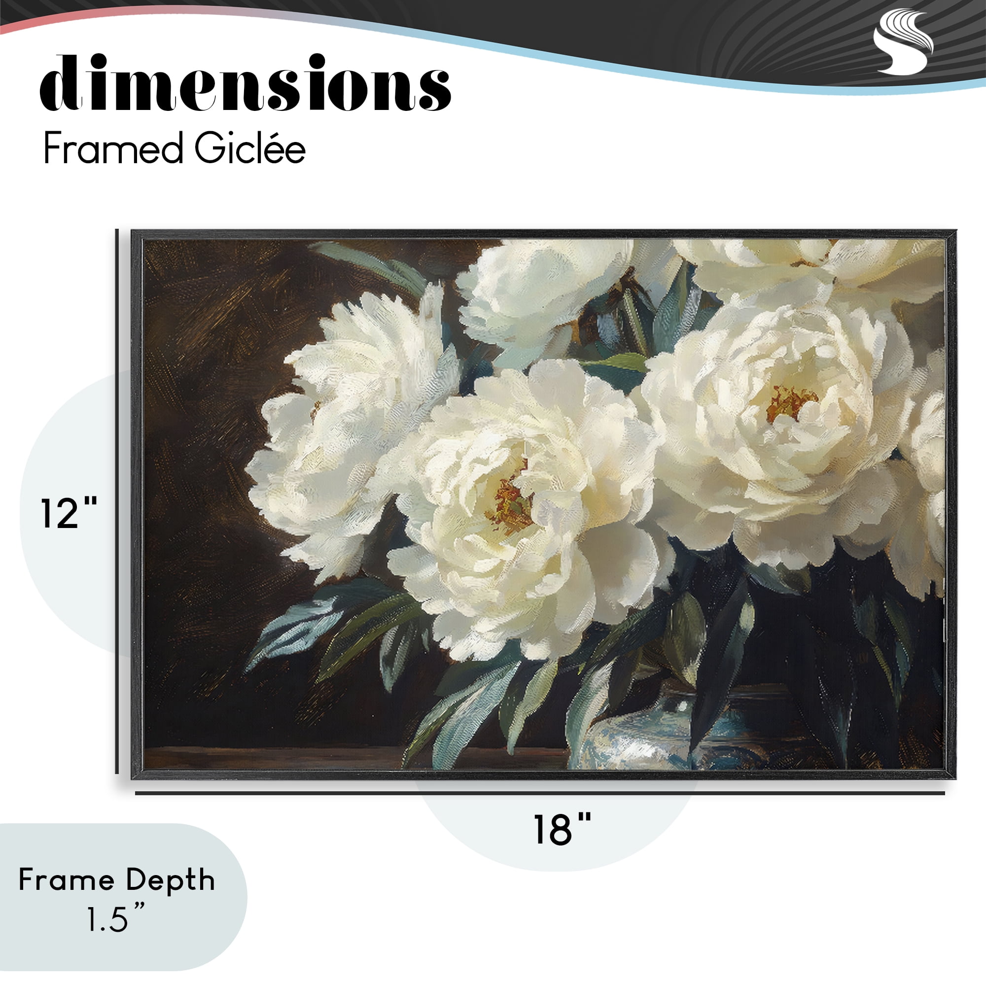 Stupell Industries Large Moody White Floral Black Framed Giclee Art, design by Petal Prints Design