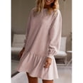 thumbnail image 4 of Womens Fall Long Sleeve Pullover Tops Crewneck Rib Knit Patchwork Sweatshirt Dress Casual Mini Dresses, 4 of 9