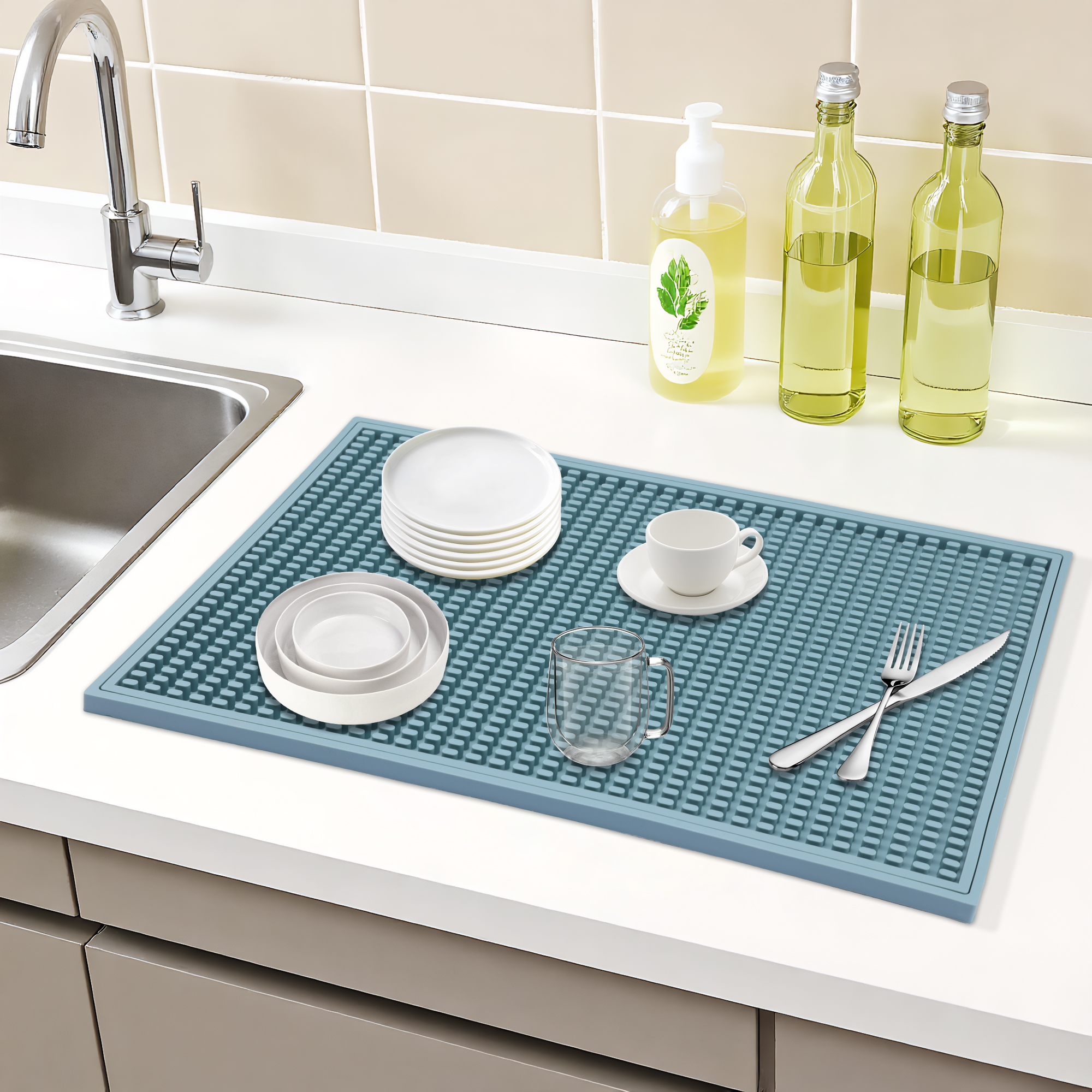 Unique Bargains Heat Resistant Silicone Mat for Kitchen Counter Green