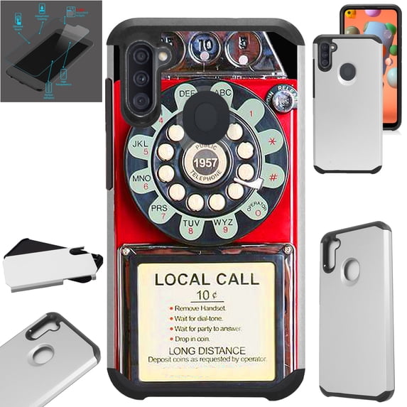 WORLD ACC Fusion Phone Case Compatible with Samsung Galaxy A11 + TEMPERED GLASS Hybrid TPU Phone Cover (Red Payphone)