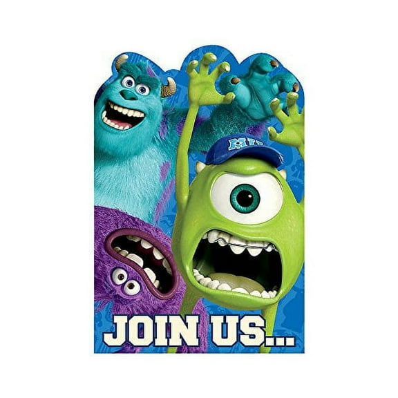 Amscan Monsterrific Disney Monsters University Birthday Party Invitation Cards, Blue, 6 1/4" x 4 1/4"