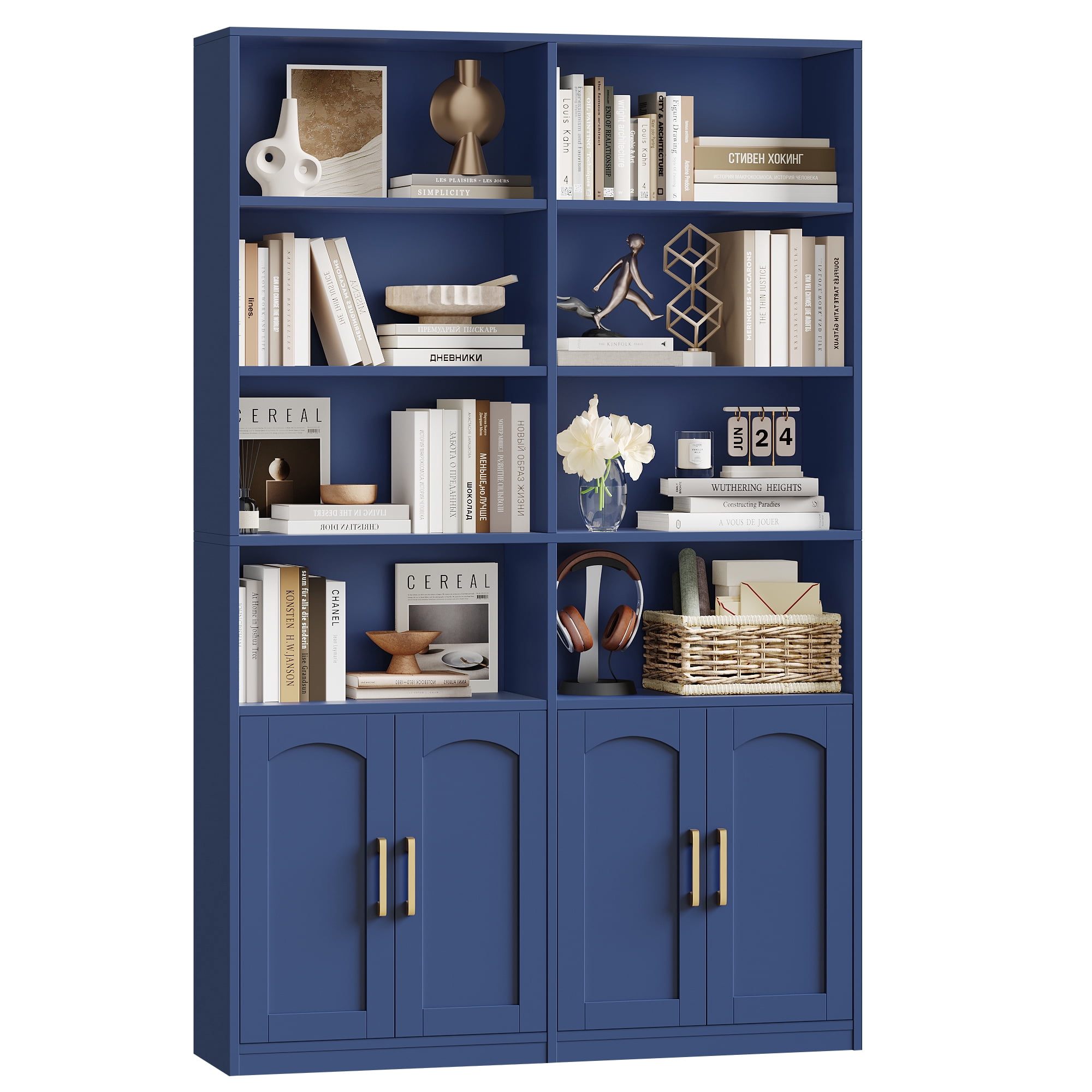 Homfa 73″ Tall Bookcases with Doors, 8 Cubes 6-Tier Double Row Bookshelf, Bookcase for Living Room Home Office, Blue