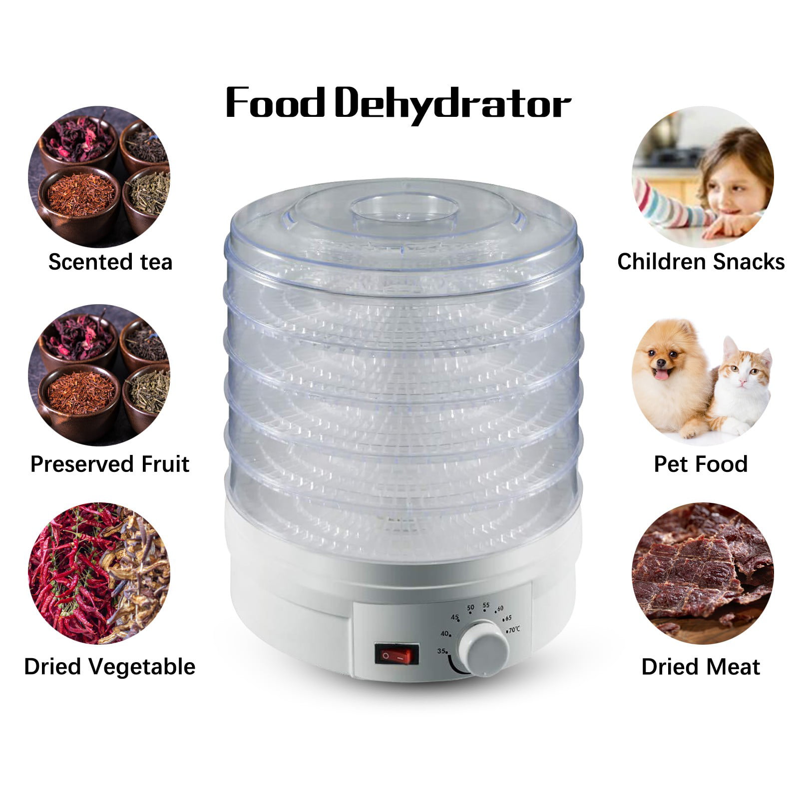 Food |Beef Jerky Maker Five Tray Food Dehydration Machine with Knob  Button|Dried Fruits and Vegetables Maker