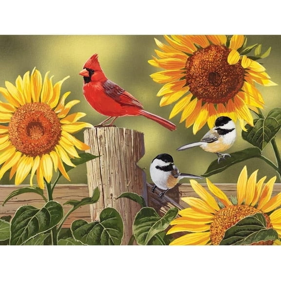 Bits and Pieces Jigsaw Puzzle Sunflower Songbirds Nature 300 Piece 18" x 24"