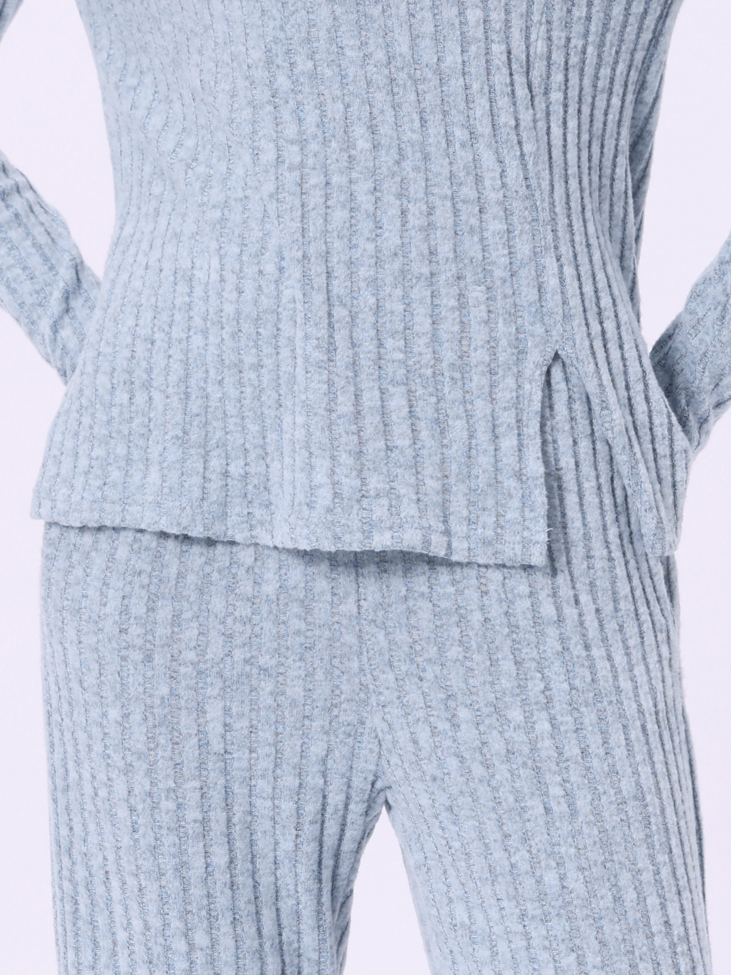 DARING DIVA Women's Knit Long Sleeve Ribbed Sleepwear Soft Crewneck Sets M Blue