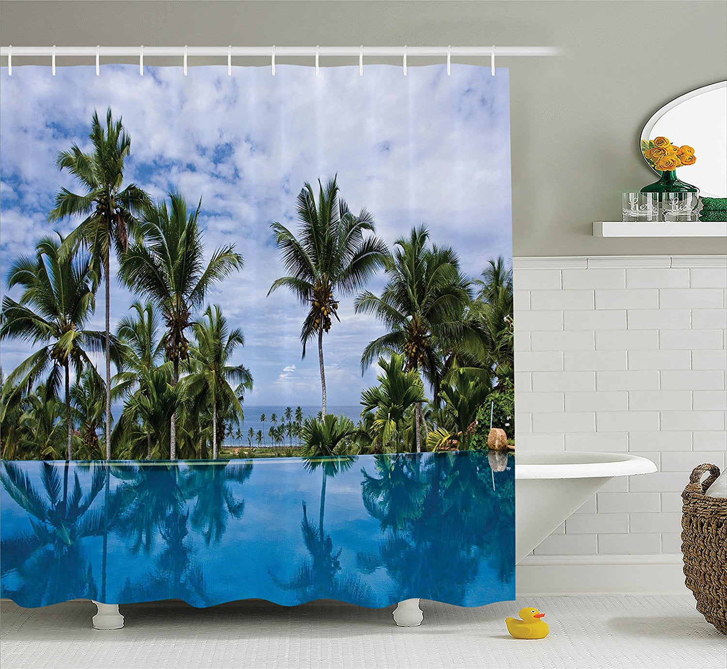 House Decor Shower Curtain Set By Infinity Pool With Palm Tree Reflections And Crystal Water In Tropical Resort Photo Bathroom Accessories 75 Inches Long Blue By Ambesonne Walmart Com Walmart Com