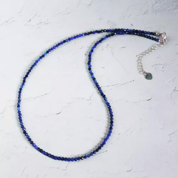 K-KED 3mm Blue Lapis Beads Necklace Lapis Lazuli Crystal Dainty Choker AAA-14 in