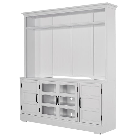 Pemberly Row Farmhouse Wood TV Console with Hutch in White Finish