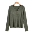 thumbnail image 4 of Kinrui Womens Lightweight Sweaters Long Sleeve Henley Shirts Casual Fall Button V Neck Tunic Tops Army Green S, 4 of 5