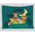 thumbnail image 1 of Animals Tapestry, Animals Resting around Bonfire Fox Reindeer Birds under Moon Night Sky Friends Time, Wall Hanging for Bedroom Living Room Dorm Decor, 80W X 60L Inches, Multicolor, by Ambesonne, 1 of 2