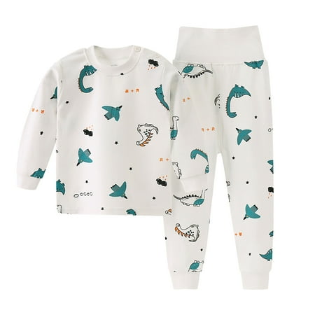 

Toddler Girls Boys Baby Soft Pajamas Toddler Cartoon Prints Hight Waist Long Sleeve Kid Sleepwear Sets Dress Shirt Suspender