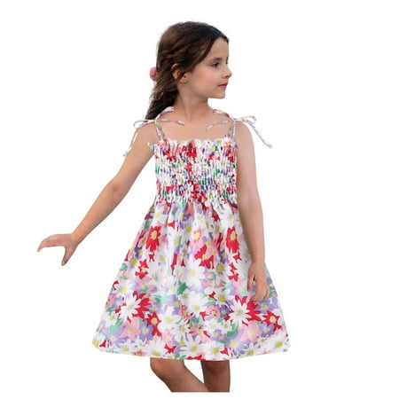 

Alueeu dress for girl Toddler Baby Girls Floral Printed Beach Suspender Princess Dress