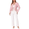 thumbnail image 2 of INSPIRE CHIC Blazer Court Ouvert en Tweed à Carreaux pour Femmes Rose Clair, 2 of 6