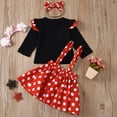 thumbnail image 4 of ANINEO Toddler Girls Long Sleeve Dot Prints Ruffles Tops Suspenders Skirt Headbands Three Piece Outfits Breathable Child Dailywear, 4 of 5