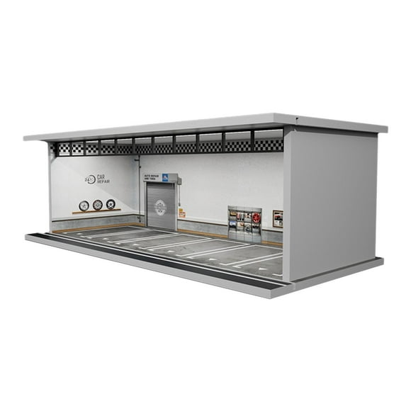Diorama de paisaje a escala 1/64, vitrina para maquetas de coches de estacionamiento para coleccionistas de modelos de juguete. Tienda de reparacion