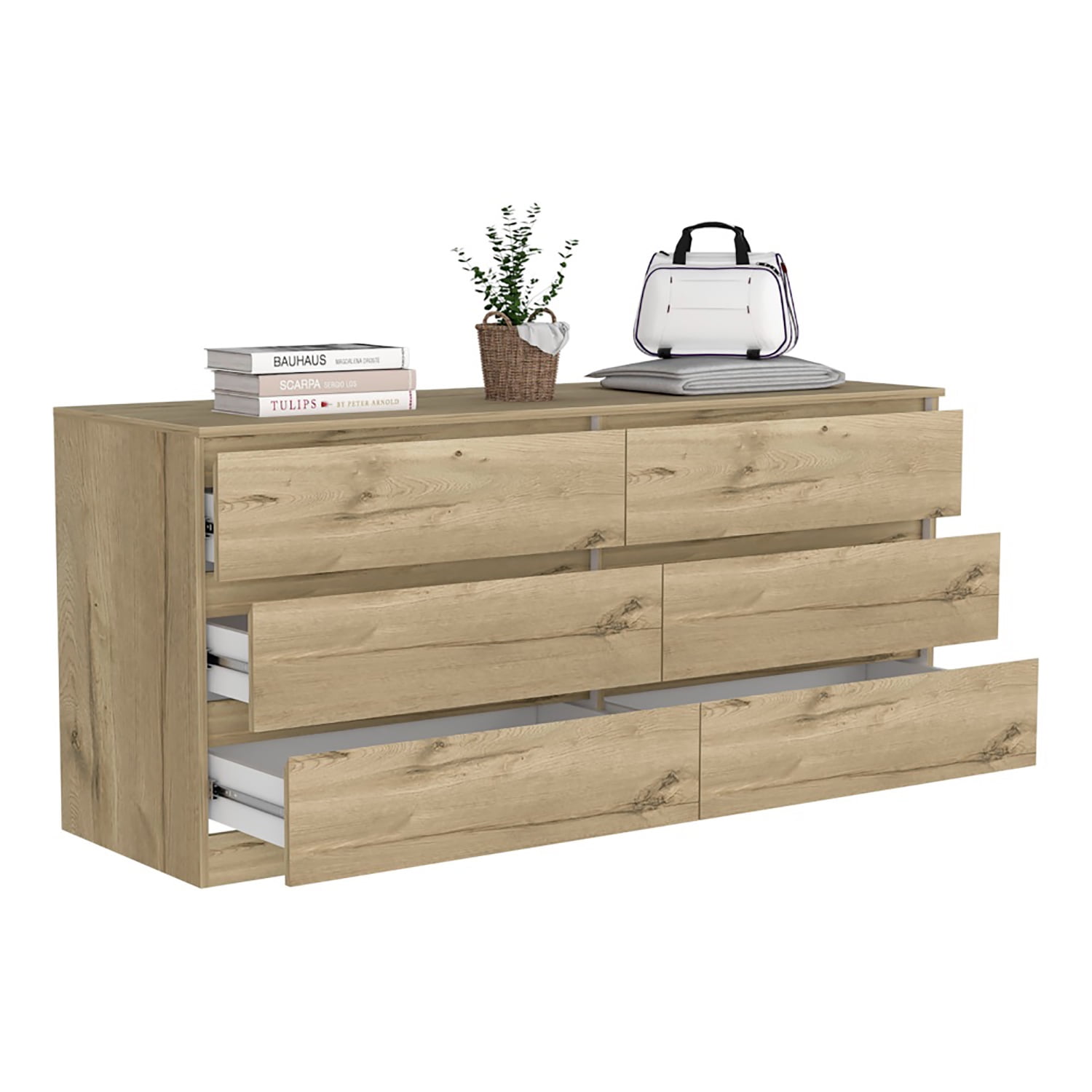 Kadyn 6 Drawer Double Nursery Dresser, Chest of Drawers with Metal Handles, Storage Cabinet for Bedrrom, Light Oak Kadyn 6 Drawer Double Nursery Dresser, Chest of Drawers with Metal Handles, Storage Cabinet for Bedrrom, Light Oak