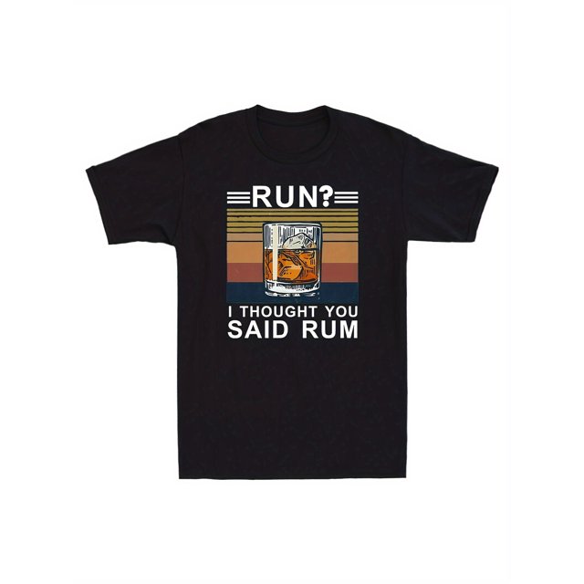 T Shirt 1pc Men's Black with 3D Retro Rum Graphic & "RUN? I THOUGHT YOU SAID RUM" Text Soft Breathable Fabric