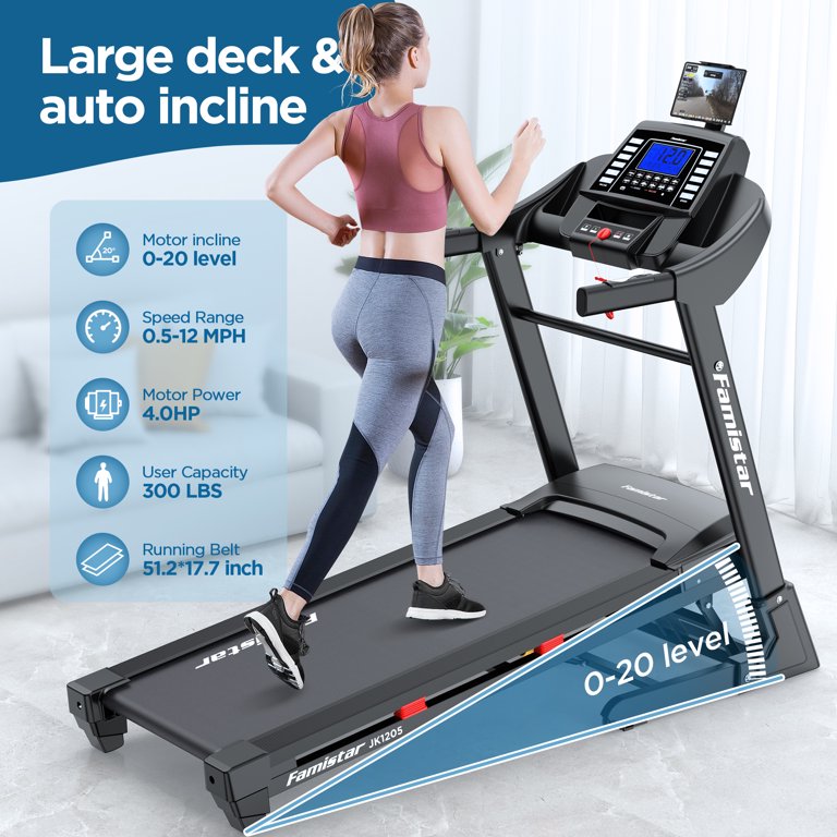 Campmoy JK1205 Treadmill, 300lbs, 20 Auto Incline Levels, 12MPH