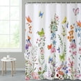 thumbnail image 4 of SUNOLIFE Floral and Butterfly Shower Curtain,Spring Flowers Plans Waterproof Fabric Bathroom Curtain with Hooks,72x78 in, 4 of 5