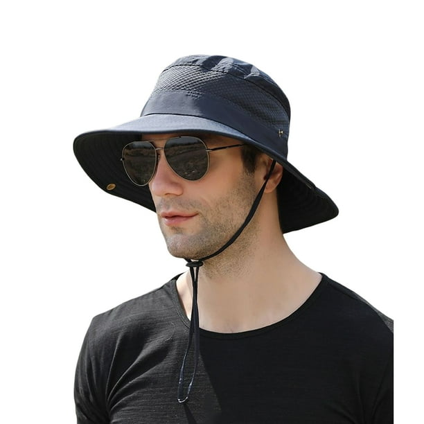 Guardurnaity Hombres pesca Camping cubo sombrero pescador gorra hombre Color sólido transpirable verano gorras a prueba de sol actividades al aire Sombreros Azul marino
