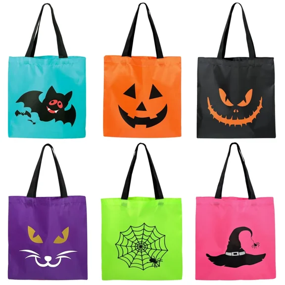 6PCS Halloween Trick or Treat Tote Bags, Halloween Party Bag For Candies, Biscuits, Cards12.5”X13”
