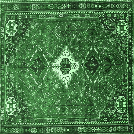 Ahgly Company Indoor Square Persian Emerald Green Traditional Area Rugs, 4' Square