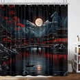 thumbnail image 4 of Japanese Shower Curtain for Men Bathroom, Cool Red and Black Dark Nature Mountain Riverside Full Moon Landscape Anime Shower Curtain Set, Asia Art Bathroom with Hooks-36"W x 72"L (Pack of 1), 4 of 7