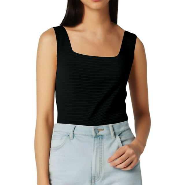 Camiseta sin mangas ajustada de color liso con cuello cuadrado para mujer - Camisola sexy sin espalda - Tejido de punto suave - Perfecta con vaqueros/faldas - Tallas S-XXL