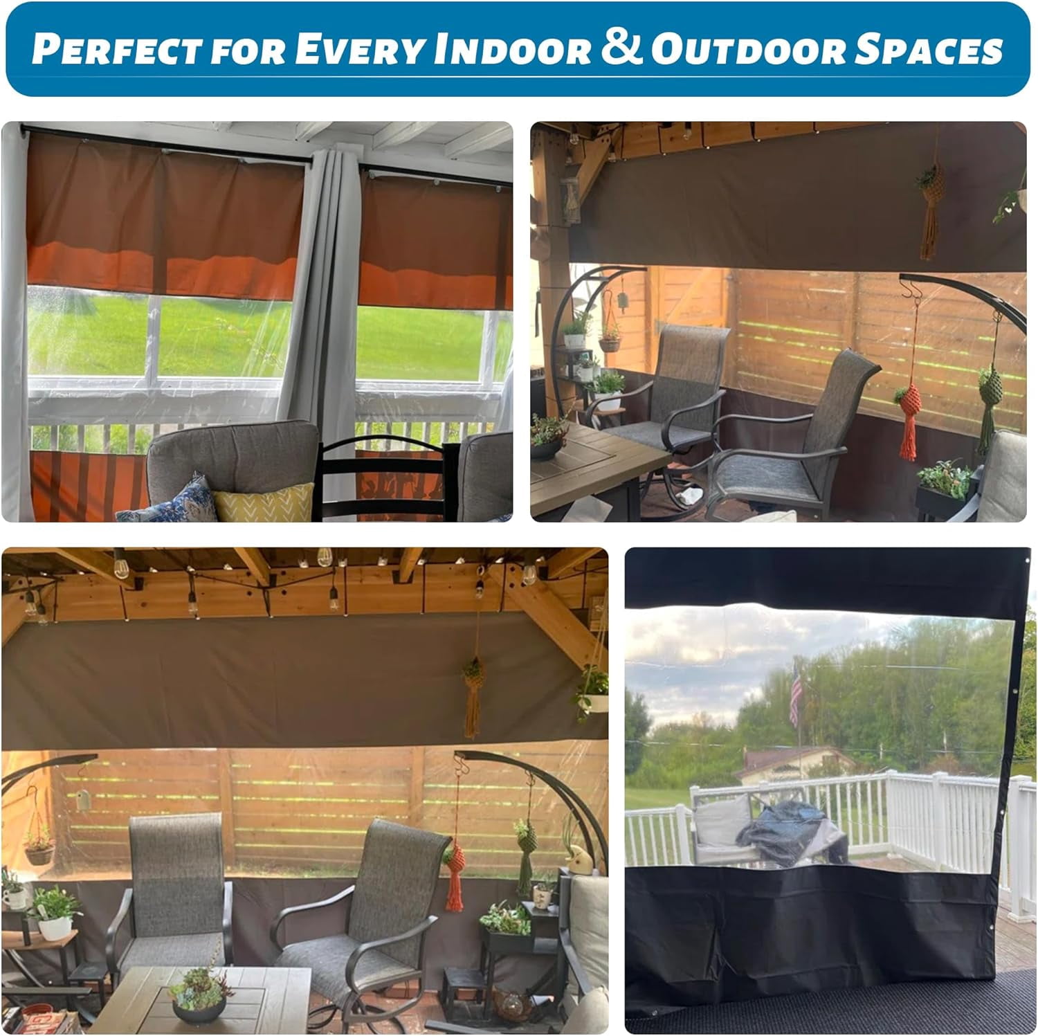 TOTAL Outdoor Patio, Gazebo & Pergola Curtain, Heavy Duty 18 oz PVC Waterproof & Tearproof Privacy Panel, UV Resistant Weatherproof with Eyelets (8'H x12'W, Brown)
