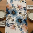 thumbnail image 5 of Vintage Blue Floral Table Runner, Butterflies Watercolor Flower Linen Washable Cotton Linen Table Runners 72 Inches Long, Dresser Scarf Runner for Dining/Coffee/Kitchen/TV Stands/Cabinets 13''x72'', 5 of 9