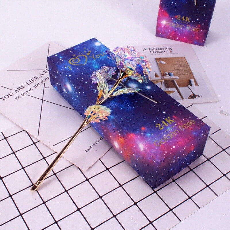 Gold Foil Rose Flower LED Luminous Galaxy Mother's Day Valentine's Day Gift Box 