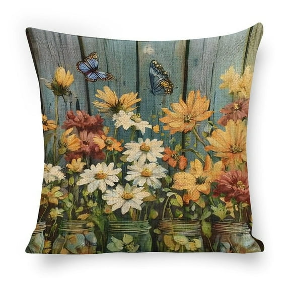 Flowers butterflies Linen toss pillowcase Decoration pillowcase Gift preferred 18x18" Cushion cover 1 set Sofa pillowcase Sofa bedroom living room car