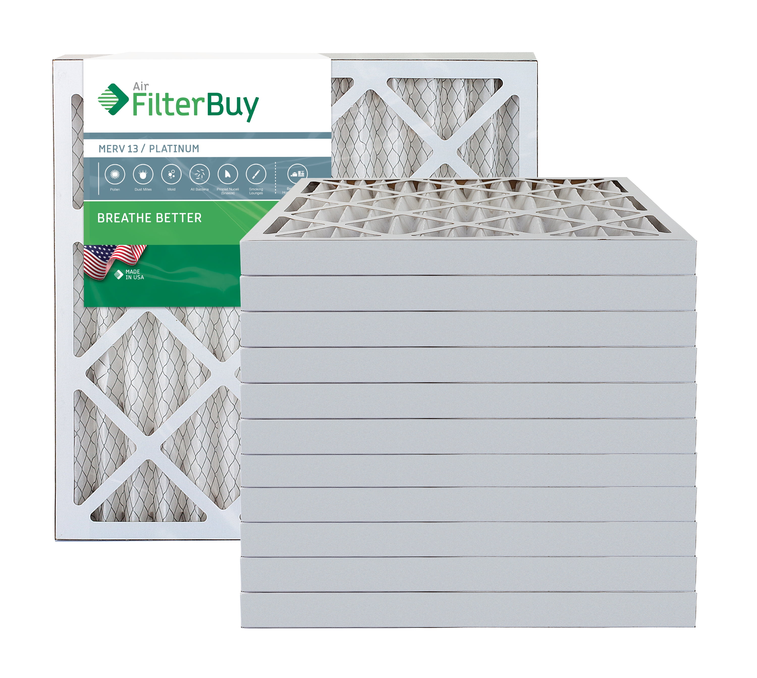 FilterBuy 20x20x2 MERV 13 Pleated AC Furnace Air Filter, (Pack of 12