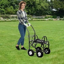 Dkeli Heavy Duty Garden Hose Reel Cart 300ft Water Hose Holder, 5/8 inch Hose W/Basket, Black