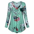 thumbnail image 2 of Camisa de manga larga con cuello en V superior para mujer Blusa informal con estampado floral, XL, Verde claro Vogacara AP000933-20, 2 of 7