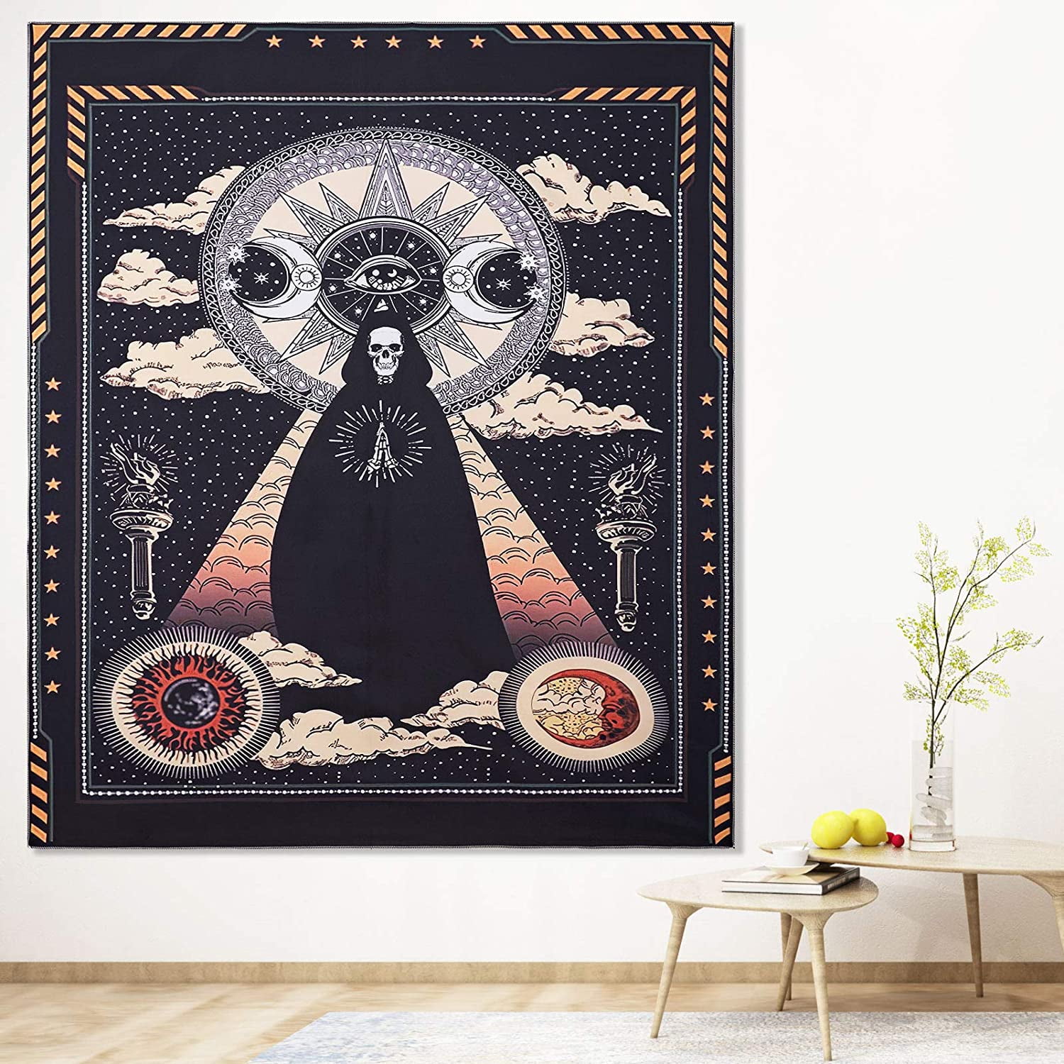 Cpdd Black And White Meditation Skull Tapestry Wall Hanging Blood Moon Skeleton Tapestries For Women Men Kids Boys Girls cool Fantasy Tapestry Wall Ar