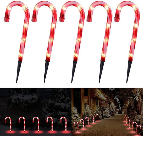 Christmas Candy Cane Lights  15 inch Set of 5 Candy Canes Christmas Pathway Lights Outdoor- Candy Cane Christmas Decorations Outdoor for Holidays Lighting up Sidewalk Yard