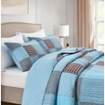 thumbnail image 3 of Chezmoi Collection 3-Piece Cotton Patchwork Quilt Set, Solid Plaid Multi Striped Lightweight Reversible Bedspread Set Queen Size, 3 of 7