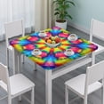thumbnail image 3 of Tie Dye Vivid Petal Mandala Pattern Square Fitted Tablecloth with Elastic Edge,Square Table Cover,Washable Elastic Table Cover for Home Kitchen Party Decor 34"x34", 3 of 6