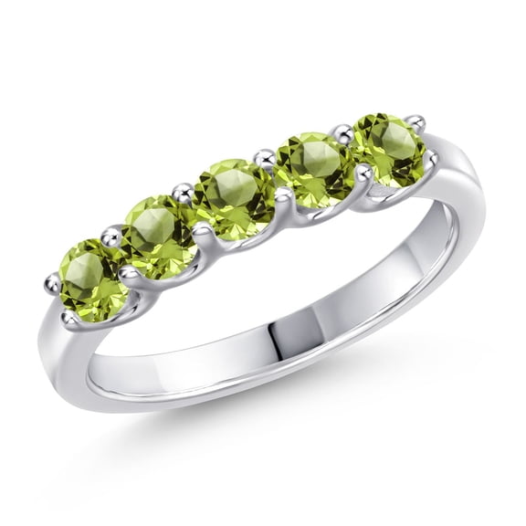 Gem Stone King 925 Sterling Silver Green Peridot Wedding-Bands Ring for Women | 1.04 Cttw | Round 3.5MM | Gemstone August Birthstone | Size 5