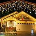 thumbnail image 2 of Cortina de luces LED con forma de carámbano para Navidad, para exteriores, 4 m (ancho) x 0,6 m (alto), luces de cadena de hadas con destellos blancos, alambre transparente, decoraciones de Año Nuevo, 2 of 5