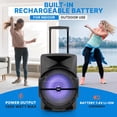 thumbnail image 3 of Pyle Sistema de altavoces PA portátil inalámbrico - Altavoz estéreo de sonido DJ para interiores y exteriores compatible con Bluetooth de alta potencia de 1200 W con entrada USB MP3 AUX de 3,5 mm, luz, 3 of 5
