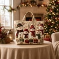 thumbnail image 5 of Large Utility Tote Bag with 3D Snowman Quilted Design, 15X14X4 Inches, Cream with Red and Green Accents for Women Holiday Shopping, 5 of 6