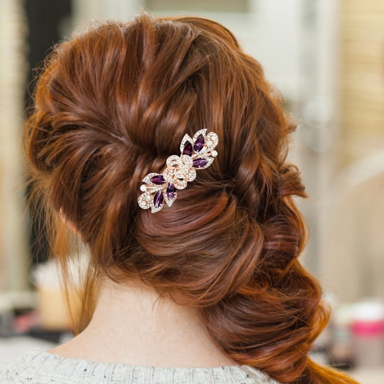 LHWEN Crystal Hair Clip Barrette Flower Rhinestone Bling  display picture 2