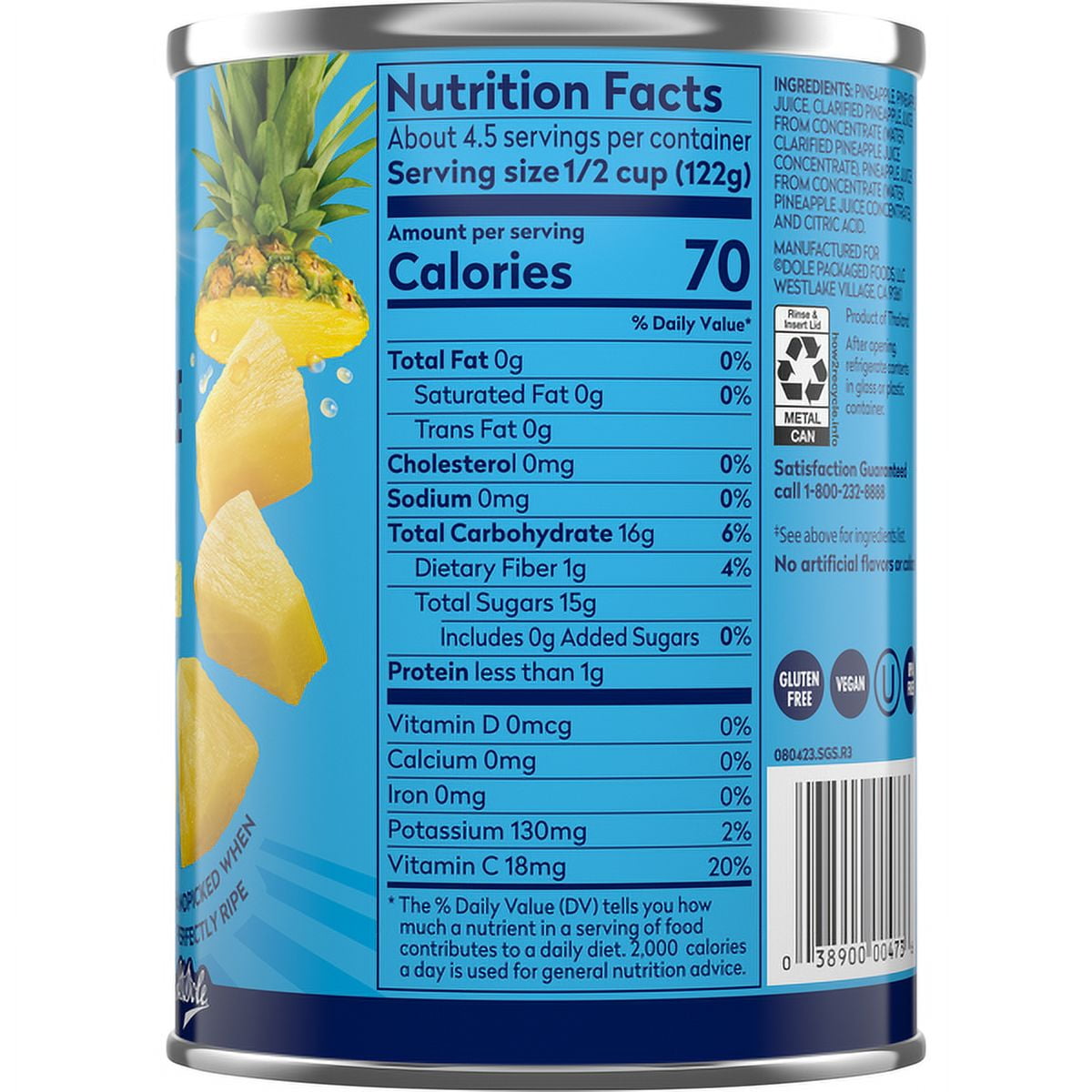 Dole Pineapple Chunks 20 oz (Pack of 4)